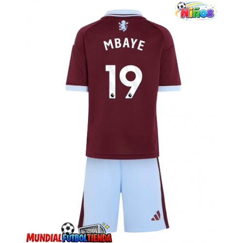 Camiseta Aston Villa Ibrahim Mbaye #19 Primera Equipación Replica 2026-27 para niños mangas cortas (+ Pantalones cortos)